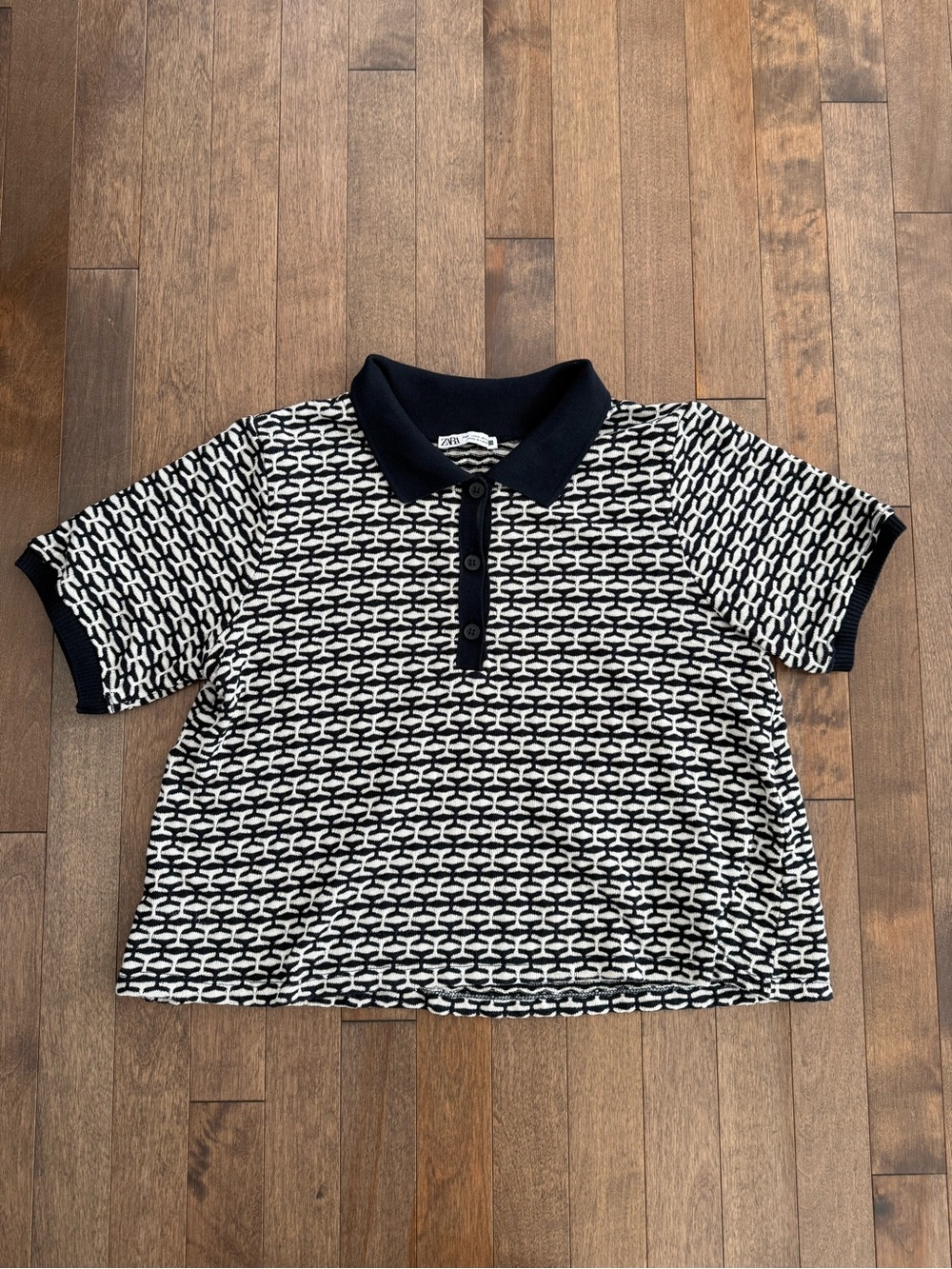 ZARA Knit Polo – Women’s Medium (Navy & White, Cropped)